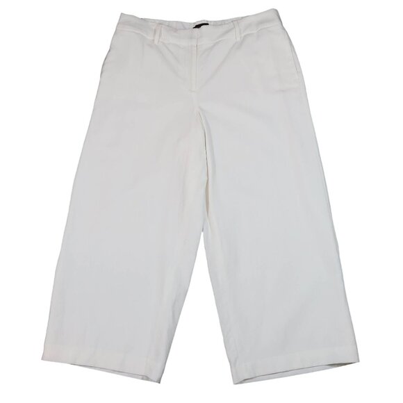 TALBOTS White High Rise Wide Leg Cropped Linen Blend Pants Size 14 Classic - Picture 1 of 6